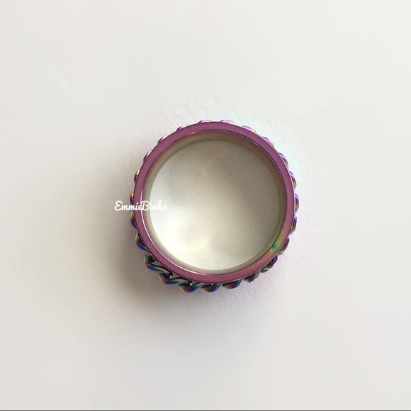 NEW SIZES 8mm Oil Slick Chain Spinner Ring Unisex Stainless Steel Roman Numerals - Picture 11 of 16